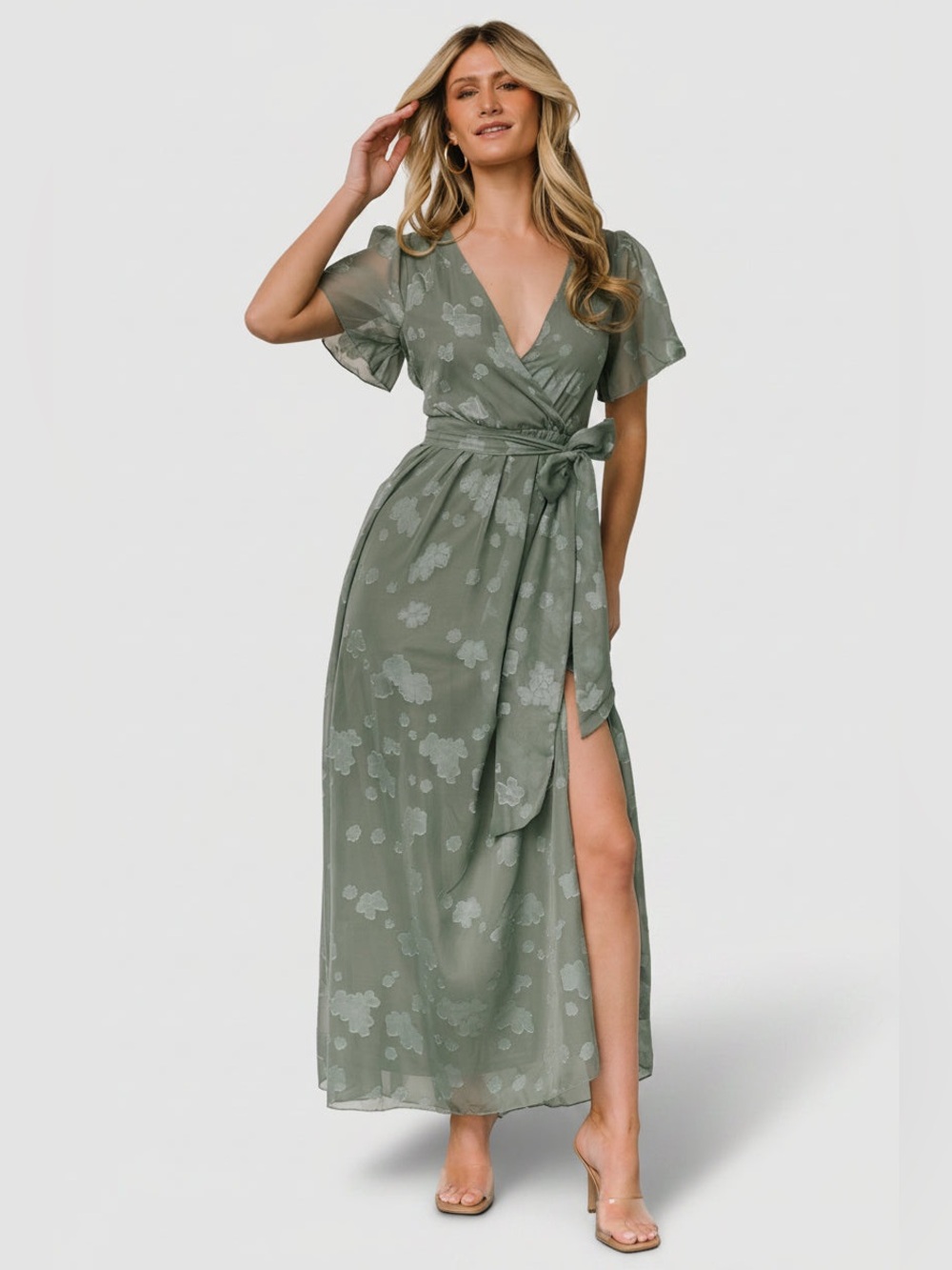 Baltic Born Faye Maxi Dress with Burnt Out Floral Pattern in Cream/Tan | Size M - Picture 11 of 13